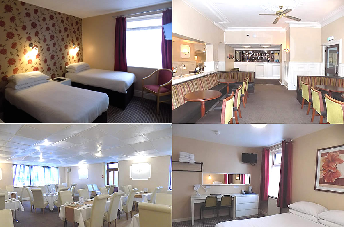 Contemporary Blackpool hotel lobby with bar area for groups